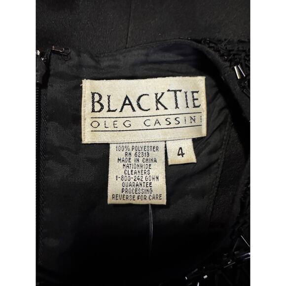 90s Black Tie Oleg Cassini Beaded Mini Dress Size S - Picture 5 of 5